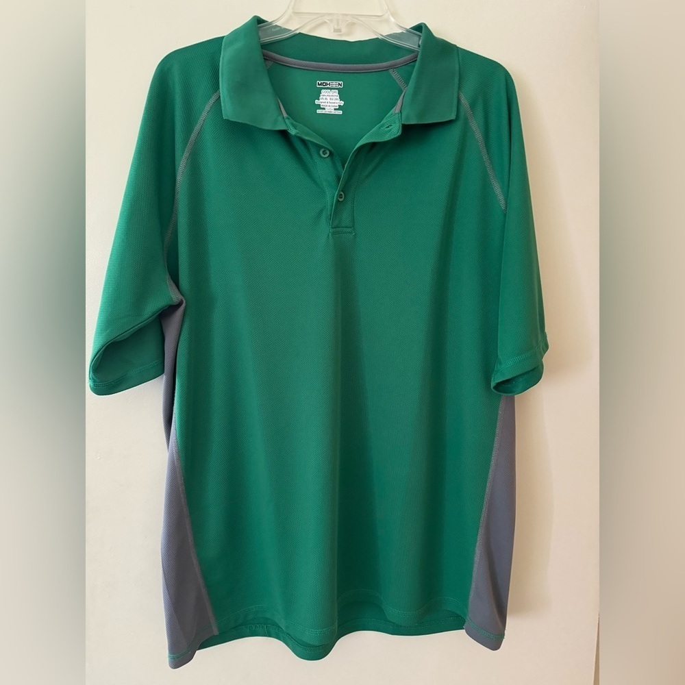 MOHEEN Men’s Cool Dri Polo Golf Shirt. Short Sleeve, Green And Gray. Size XL